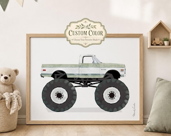 MORILAND® Custom Color Monster Truck Printable, Vintage Pickup Wall Art for Boys Room, Nursery Digital Download