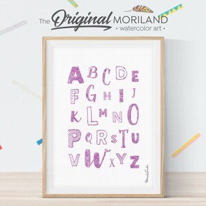 Alphabet Print, Alphabet Poster, Alphabet Wall Art, ABC Wall Art, Purple Print, Toddler Girl Room Decor, Nursery Decor, Watercolor Purple