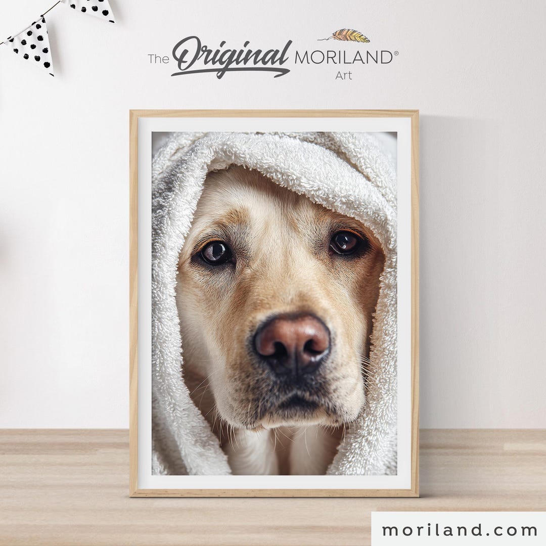 Yellow Lab Bathroom Art Print: Funny Dog in Toilet & Bathtub
