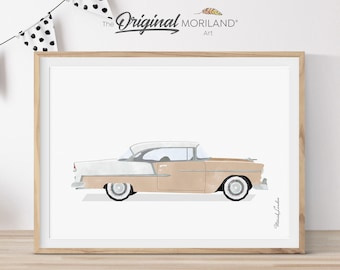 Beige Oldtimer Kinderzimmer Druck, Transportmittel Wandkunst (Digitaler Download)