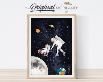 Lámina artística de astronauta viajando en el espacio, decoración espacial para habitación infantil (descarga digital)
