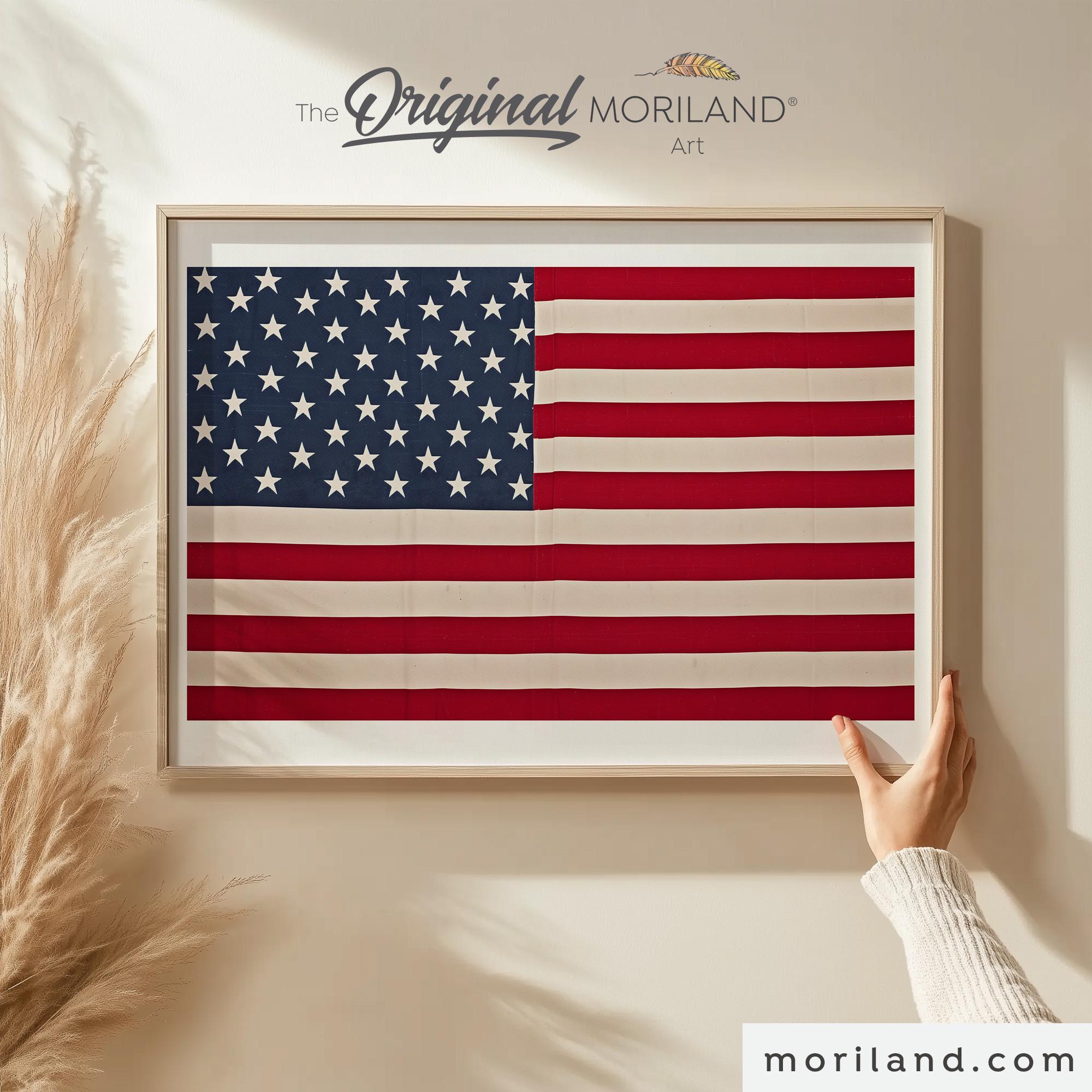 American Flag Wall Art, Printable 4th of July Décor, United States Art Print, Vintage USA Flag, American Flag Digital File | MORILAND®