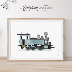 Lichtblauwe treinprint, afdrukbare stoomlocomotiefprint, transportinrichting, kinderkamerkunst, treinmuurkunst, kinderkamerinrichting | MORILAND®