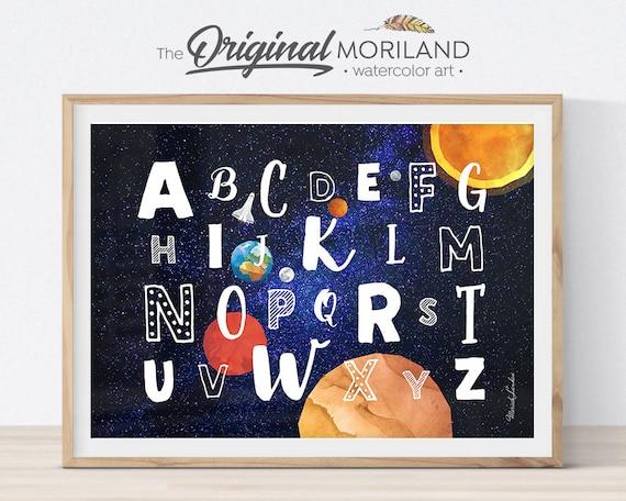 Space Alphabet Art Print, Kids Room Decor (Digital File)
