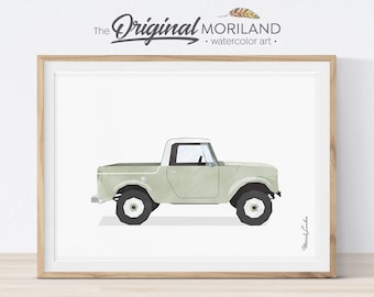 Sage Green Vintage Truck Print, Classic Car, Vehicle Art, Transportation Decor, Boy Bedroom Art, Boy and Girl Nursery Decor | MORILAND®