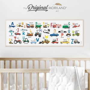 Alphabet Print, Printable Alphabet Transportation, 12x36&quot; ABC Poster, Classroom Decor, Vehicle Boy Wall Art, Educational Poster, MORILAND®