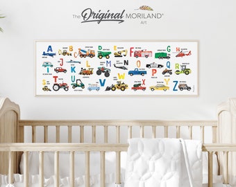 Lámina con el alfabeto del transporte de 12x36 pulgadas, arte mural ABC de vehículos (descarga digital)