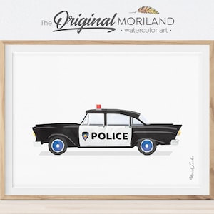 Vintage Polizeiauto Aquarell Druck, Junge Zimmer Dekor (Digitaler Download)
