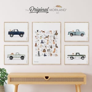 Dogs in Trucks & alfabetkunstafdrukken - afdrukbare set van 5, huisdier afdrukbare poster, hondencadeau, huisdierportret, autoafdrukken, LAND173 | MORILAND®