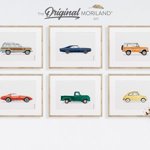 Classic Car Art Prints - Printable Set of 6, Muscle Car Poster, Nursery Decor, Vintage Truck Wall Art, Car Prints for Boys Room | MORILAND®
