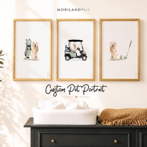 Set de arte personalizado para habitación infantil con temática de golf para perros, retrato personalizado de mascota a partir de una foto / MORILAND
