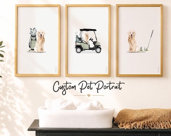 Personalized Dog Golf Nursery Art Set, Custom Pet Portrait from Photo | MORILAND
