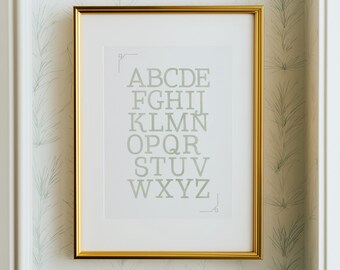 Vintage ABC Poster Print: Sage Green Nursery Alphabet Chart (Digital Download)