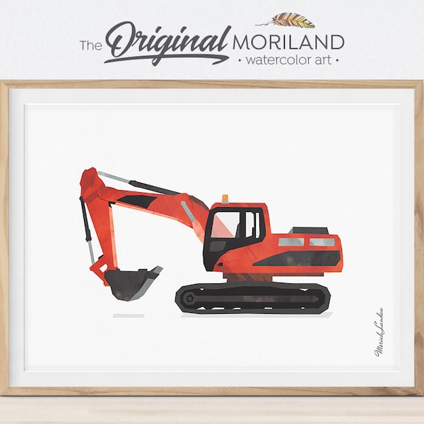 Excavator Truck Print, Construction Vehicle Art, Boy Room Decor (Digital Download)