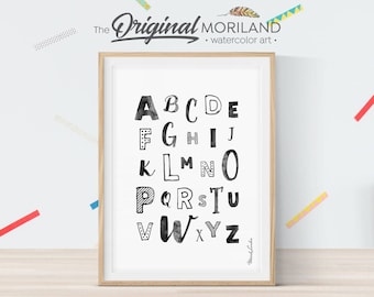 Alphabet Wall Art, Vertical Alphabet Print, ABC Letters, Kids ABC Poster, Alphabet Black and White, Nursery Decor, Classroom Decor