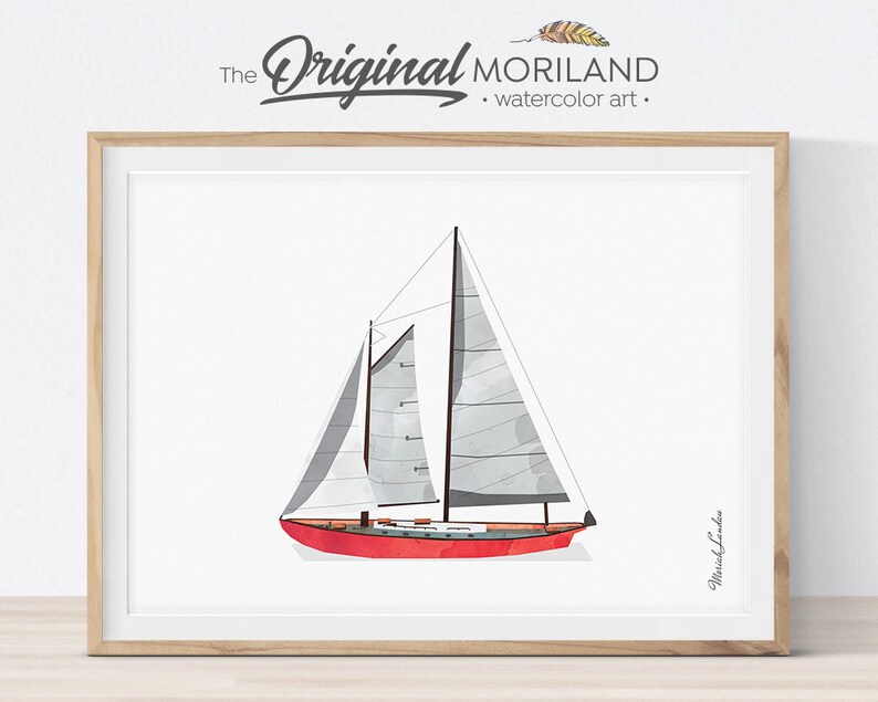 Sailboat Print Nursery Wall Art Nautical Art Print Boat - Etsy