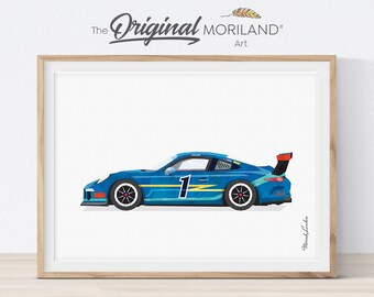 Impression de voiture de course bleue, art mural transport (téléchargement numérique)
