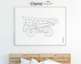 One Line Art Drawing Print, Dump Truck Print, Construction Print, Boy Bedroom Print, Transportation Decor, Printable, Minimalist Nursery Art