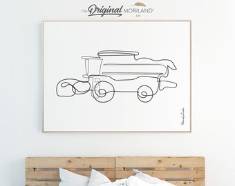 One Line Art Drawing Print, Combine Harvester Printable, Transportation Wall Art, Boy Bedroom Print, Minimalist Nursery Art, MORILAND®