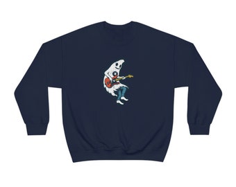 Star Punk Ghost - Ghost Playing Guitar Sweatshirt,Halloween Sweatshirt,Halloween Sweater,Ghost Sweatshirt,Retro Spooky Season, punk