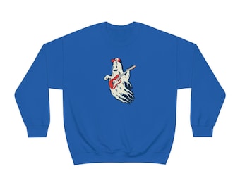 Happy Hat Ghost - Ghost Playing Guitar Sweatshirt,Halloween Sweatshirt,Halloween Sweater,Ghost Sweatshirt,Retro Spooky Season, punk