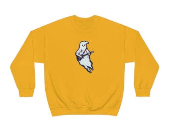 Gibson Ghost - Ghost Playing Guitar Sweatshirt,Halloween Sweatshirt,Halloween Sweater,Ghost Sweatshirt,Retro Spooky Season, punk