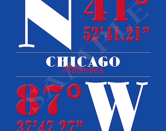 Signo de Longitud de Latitud,GPS,Coordenadas,Regalos,Ubicación personalizada, Nuevo Hogar,Chicago,Cubs,Deportes,Fútbol,Béisbol,Hockey,Estadios, Ciudades, Estado