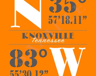 Signo de Longitud de Latitud, GPS, Coordenadas, Regalos, Ubicación Personalizada, Tennessee, Universidad, Deportes, Fútbol, Estadios, Ciudades, Estado, Vols