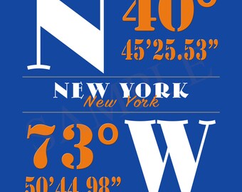 Signo de Longitud de Latitud, GPS, Coordenadas, Regalos, Ubicación personalizada, Nuevo Hogar, Nueva York, Deportes, Fútbol, Béisbol, Hockey, Estadios, Ciudades, Estado