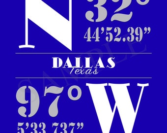 Signo de Longitud de Latitud, GPS, Coordenadas, Regalos, Ubicación personalizada, Nuevo Hogar, Dallas,Deportes,Fútbol,Béisbol,Hockey,Estadios, Ciudades, Estado