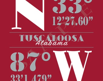 Signo de Longitud de Latitud, GPS, Coordenadas, Regalos, Ubicación Personalizada, Alabama, Universidad, Deportes, Fútbol, Estadios, Ciudades, Estado, Boda