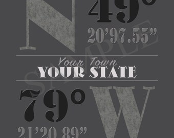 Signo de longitud de latitud, GPS, coordenadas, regalos, ubicación personalizada, nuevo hogar, calentamiento de la casa, deportes, estadios, ciudades, estado, boda, agente inmobiliario