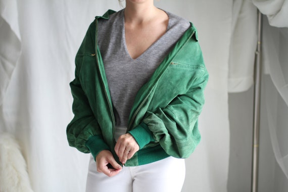 Green Suede Bomber