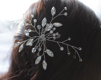 bridal hair vine, pin, flexible curvable, hairpin, pearls simple hairstyle, wedding, bendable, leaves, crystals