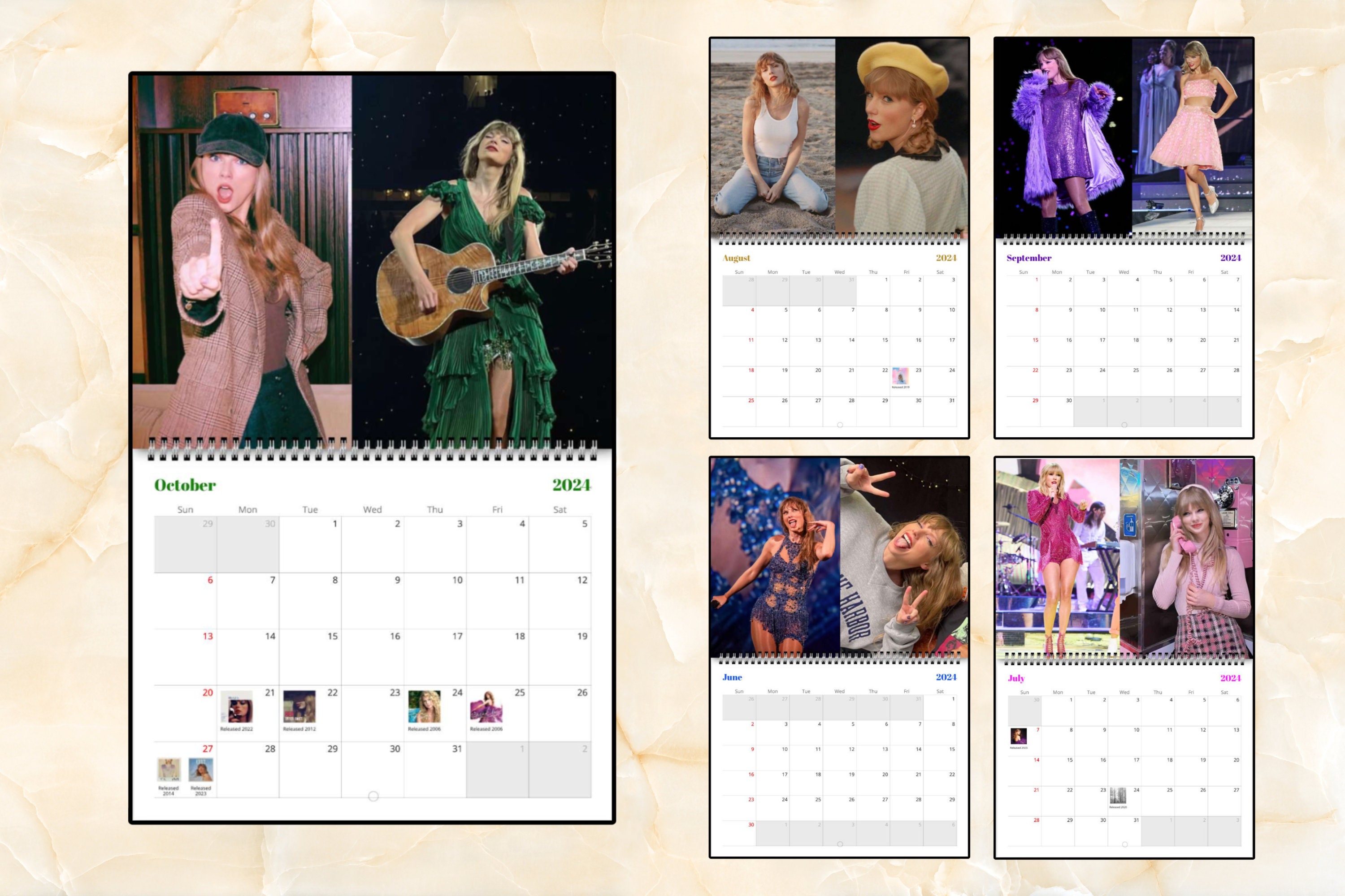 In My 2024 ERA, Taylor taylor version calendar with Albums and Release