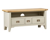 Bordeaux Classic Country Style Painted Media Unit Grey with Oak Top. Traditional Piece. - Free Delivery