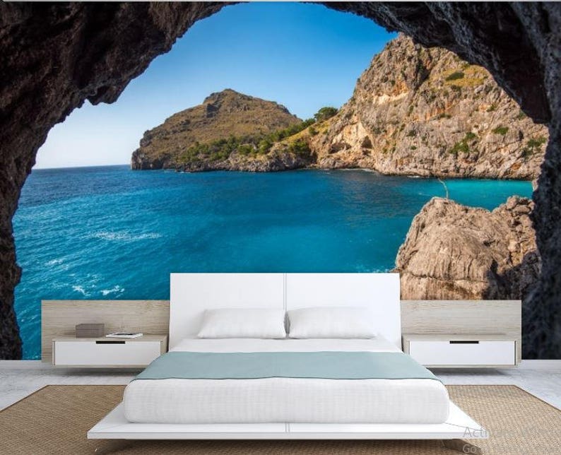 Beach Wall Mural Ocean Sea Cave Tropical Wallpaper Self Adhesive