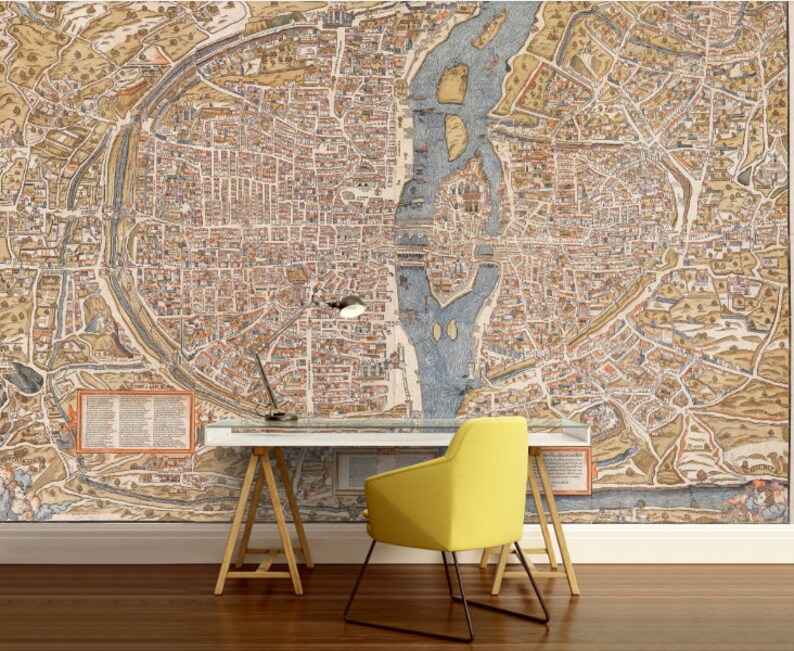 Paris Map Wall Mural Vintage Old Self Adhesive World Wallpaper Decal
