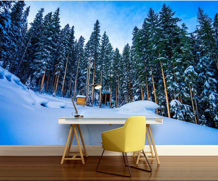 forest SNOW WALL MURAL pine tree wall mural mountain snow Etsy