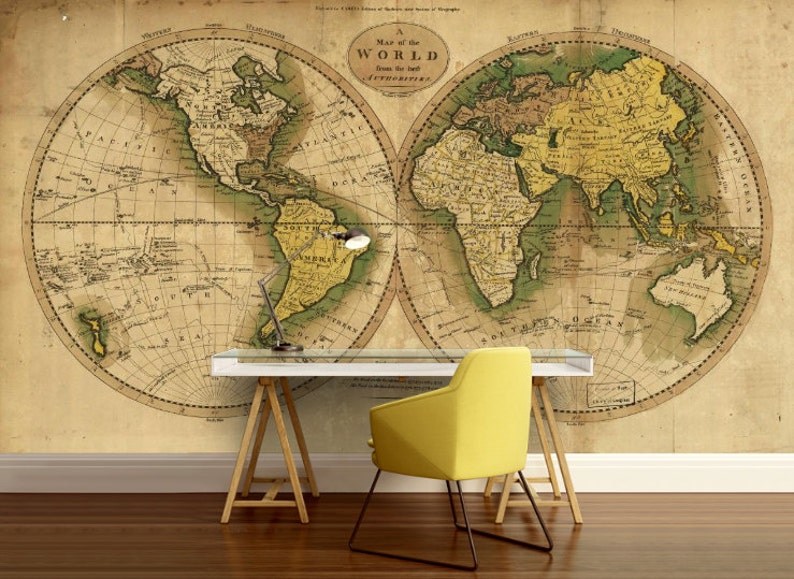 World Map Wallpaper Old Wall Mural Vintage Image 0