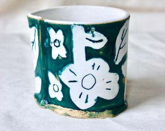 Playful Floral Blue Green & White Goblet