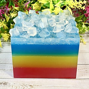 Jabón de cristal tricolor: jabón de glicerina artesanal, recuerdos para fiestas en la piscina