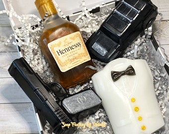 Men's  Soap Gift Set-James Bond-Agent 007 - Gift Set for Men-Jeep Soap-Gun Soap- Cognac Soap-Tuxedo Soap- Birthday Gigt-Party Favor