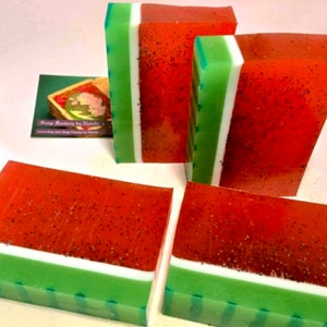 Jabón de sandía hecho a mano: Jabón de glicerina natural con bloques de color