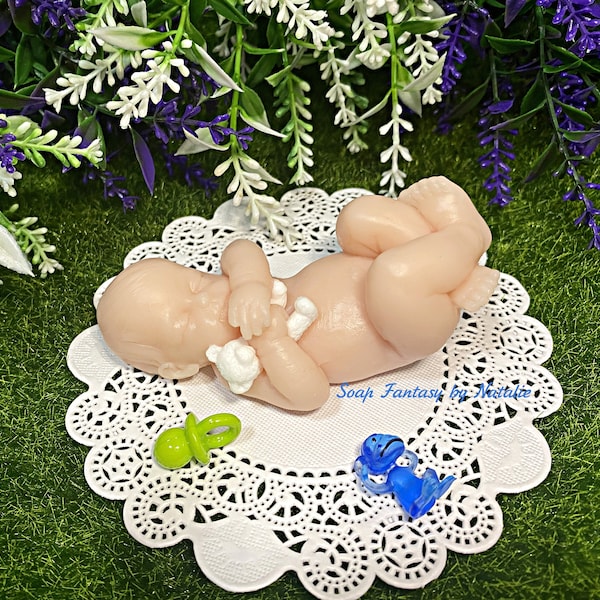 Sleeping Baby with Teddy Bear-Baby Shower Favor-Newborn Baby Soap- Baptism Soap-Party Favor