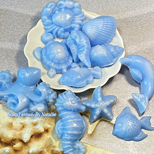 11 Ocean Mini Soaps-Set Soap-Sea Soap-Shells Soap-Undersea World-Marine Life-Party Favor-Guest Soap-Kids Soap