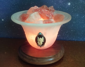 Angel Alabaster Glass Lamp – Himalayan Salt, Crystal Gem Options