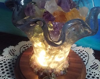 Compass Lamp: Gemstone & Salt Options, Black Walnut Base