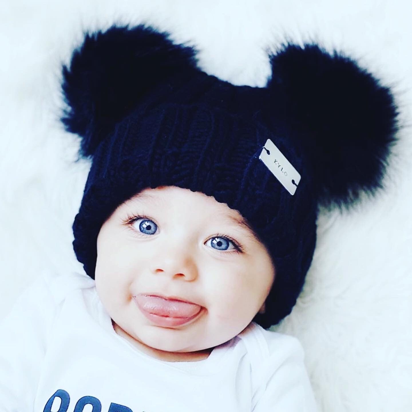 Double Pom Pom Hat With Personalised Hand Stamped Bar Etsy