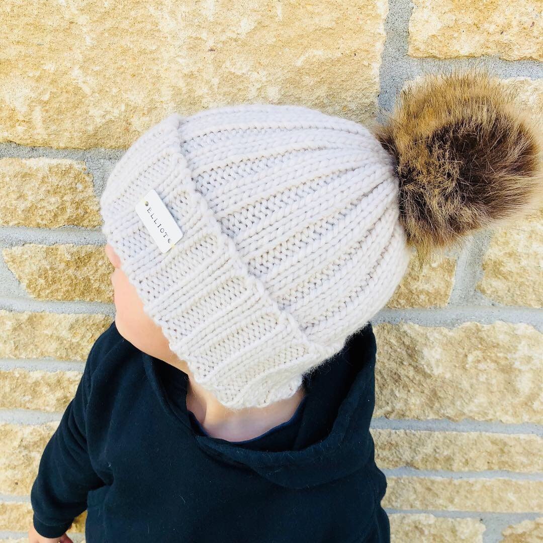 White Fur Pom Pom Hat, Girls Winter Beanie, Boys Winter Hat, Merino Wool  Baby Girl Hat, Baby Boy Faux Fur Pom Pom Beanie, Girls Winter Hat 